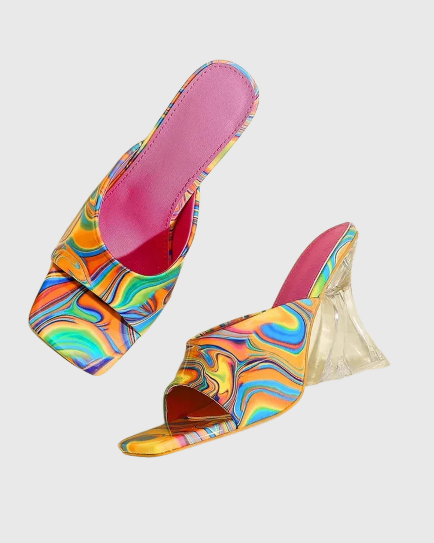 Alia Paint Flared Heels In  Multicolor