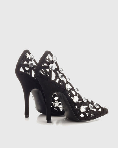 Alina Rhinestone Embellished Cutout Sandals In Black