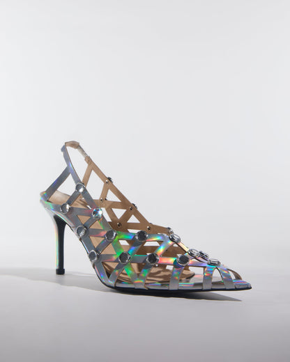 Alina Rhinestone Embellished Cutout Sandals In Multicolor