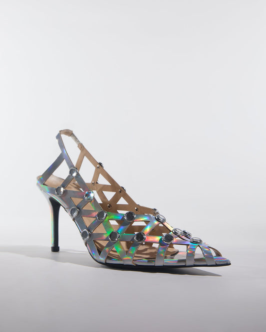 Alina Rhinestone Embellished Cutout Sandals In Multicolor