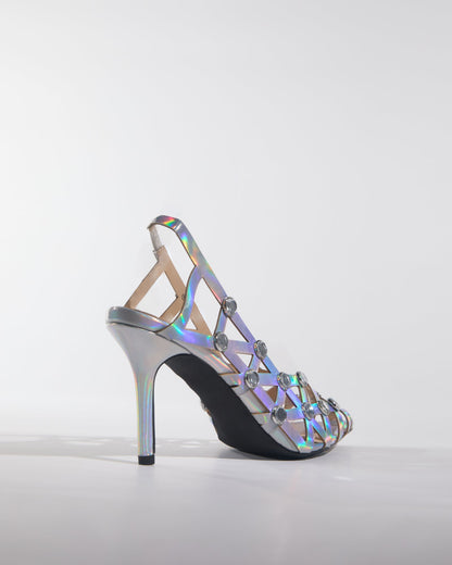 Alina Rhinestone Embellished Cutout Sandals In Multicolor