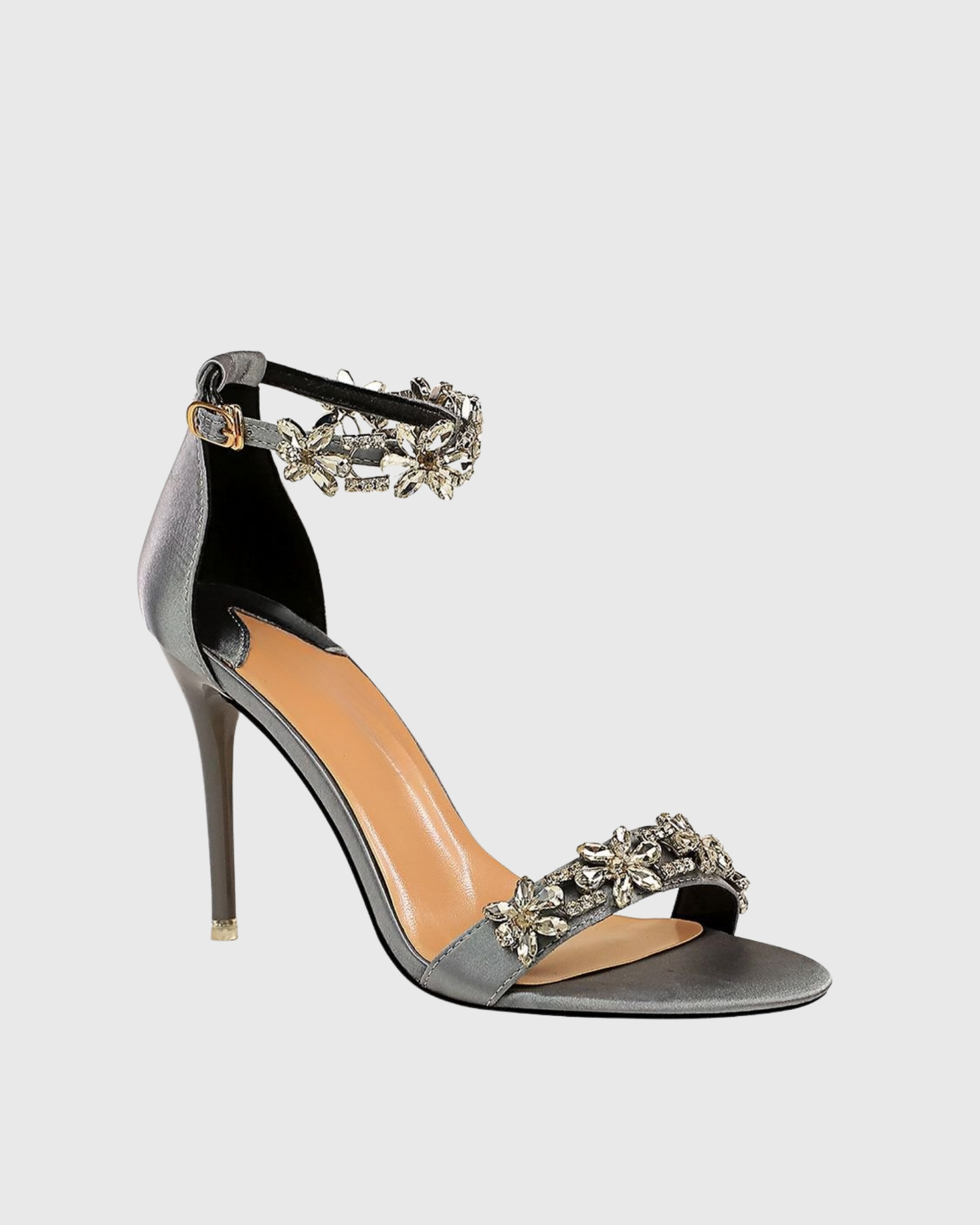 Alivia Diamond Flower Strap Sandals In Grey