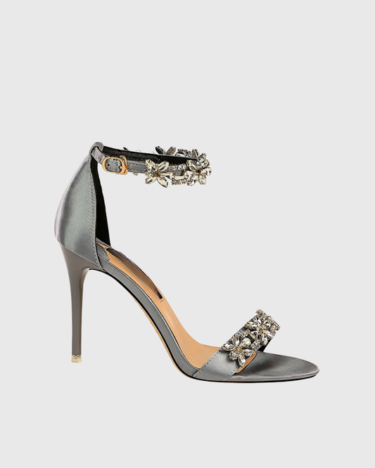 Alivia Diamond Flower Strap Sandals In Grey