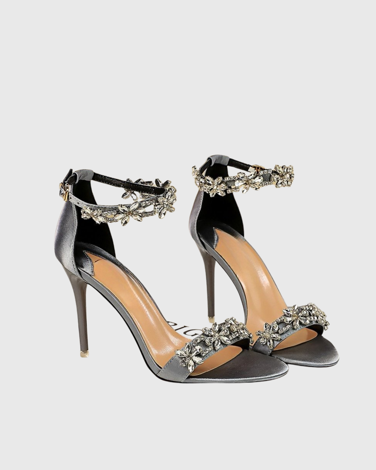 Alivia Diamond Flower Strap Sandals In Grey