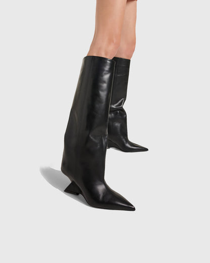 Alma Heterotypic Heel Leather Knee High Boots In Black