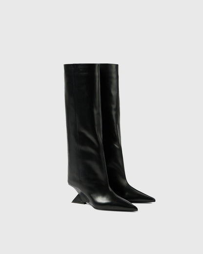 Alma Heterotypic Heel Leather Knee High Boots In Black