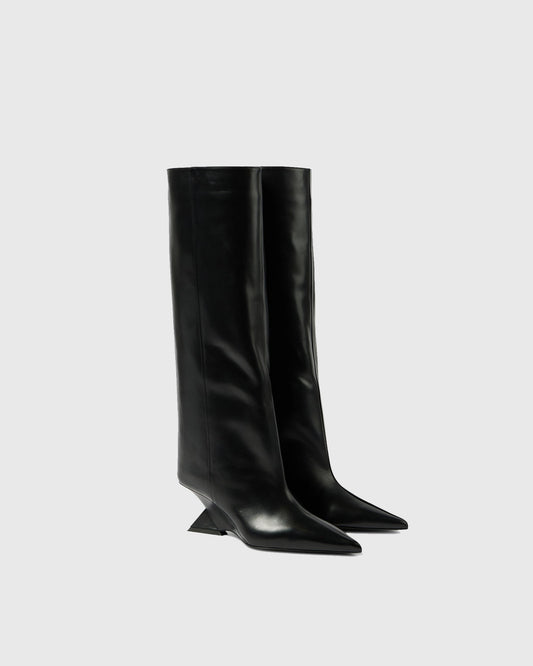 Alma Heterotypic Heel Leather Knee High Boots In Black