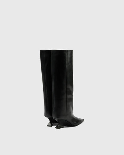 Alma Heterotypic Heel Leather Knee High Boots In Black