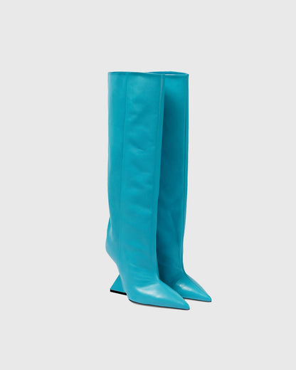 Alma Heterotypic Heel Leather Knee High Boots In Blue