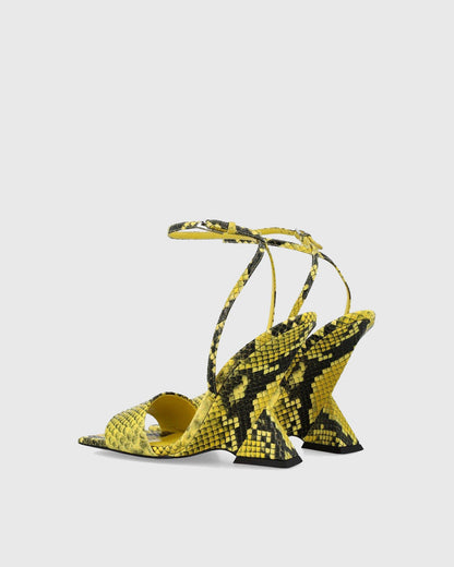 Alma Snake Print Strap Sandals In Yellow