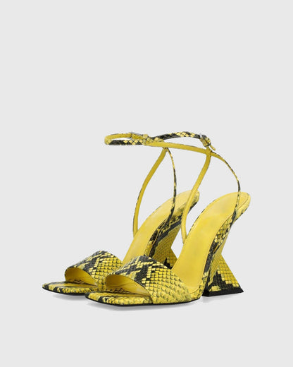 Alma Snake Print Strap Sandals In Yellow