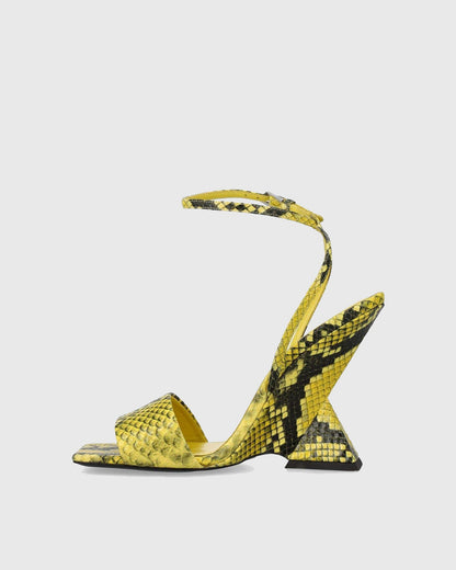 Alma Snake Print Strap Sandals In Yellow