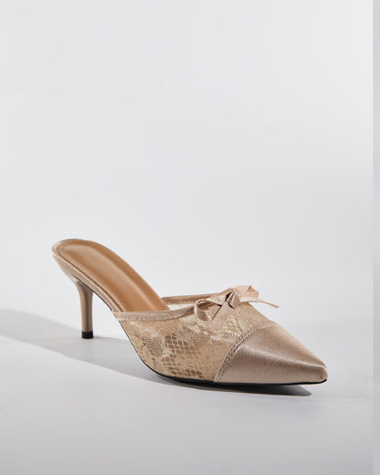 Alora Lace Bow Slippers In Natural