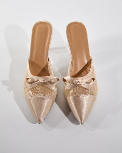 Alora Lace Bow Slippers In Natural