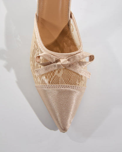 Alora Lace Bow Slippers In Natural