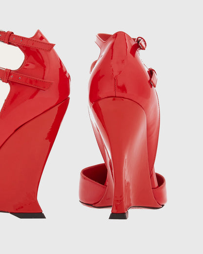 Amalia Leather Wedge Pumps In Red