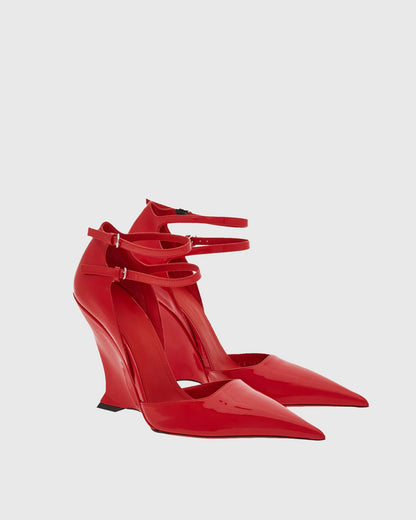 Amalia Leather Wedge Pumps In Red