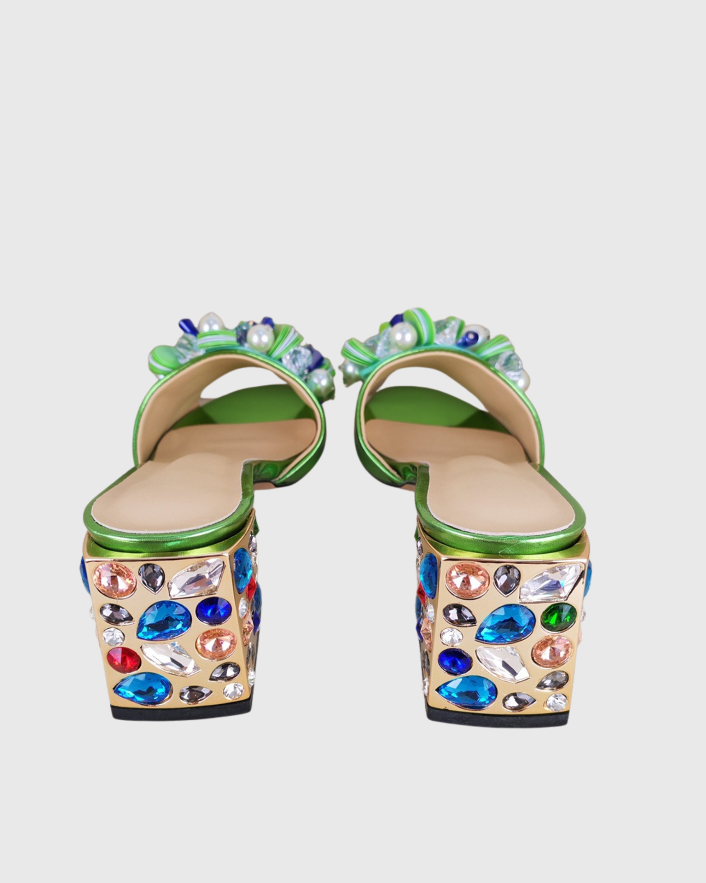 Amari Gem & Pearl Embellished Slippers In Green