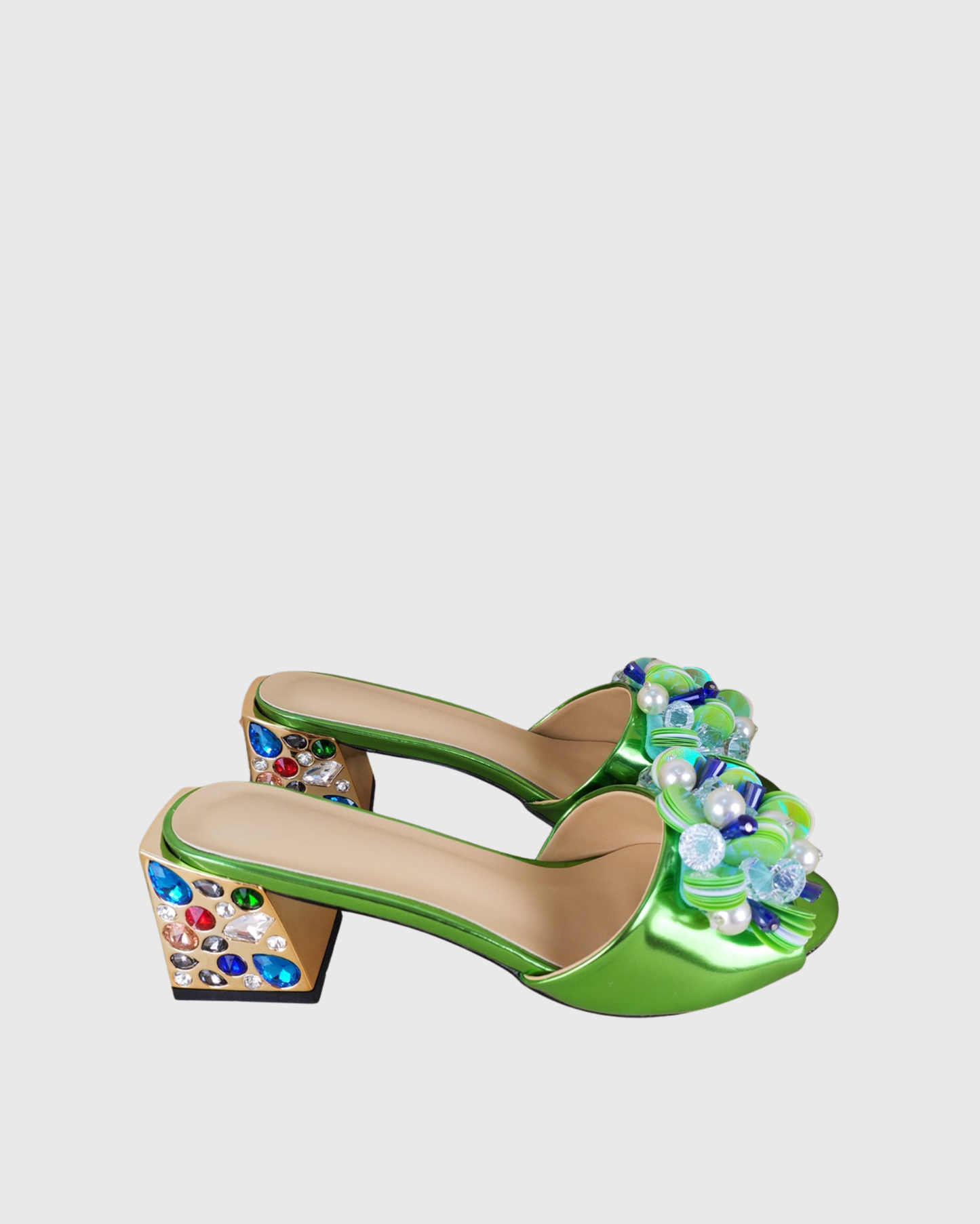 Amari Gem & Pearl Embellished Slippers In Green