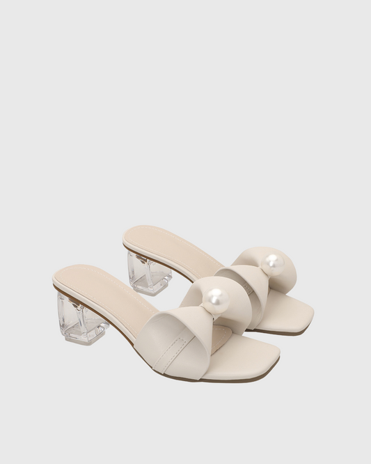 Amari Pearl Geometric Heels In White