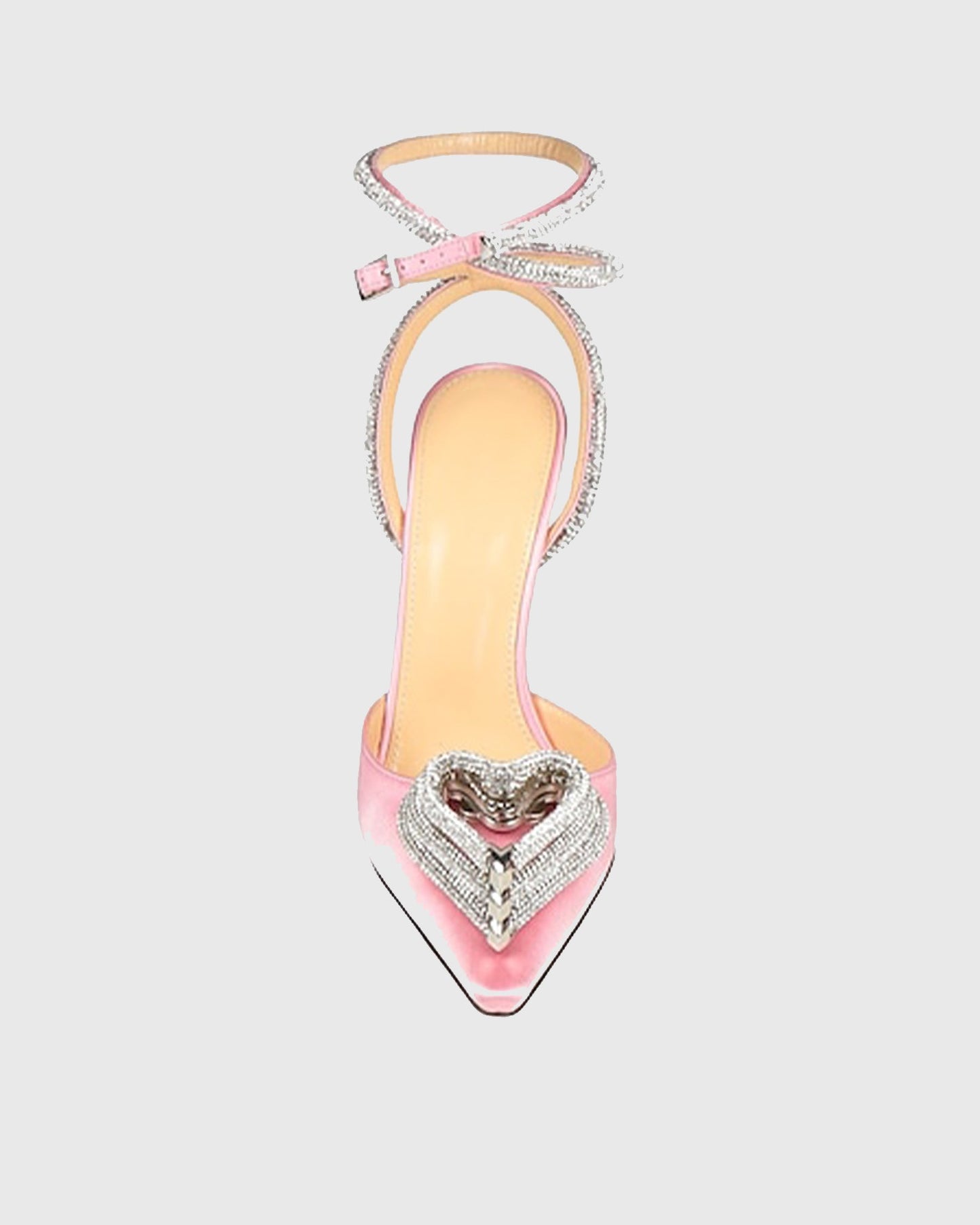 Ambra Crystal Heart Satin Strap Pumps