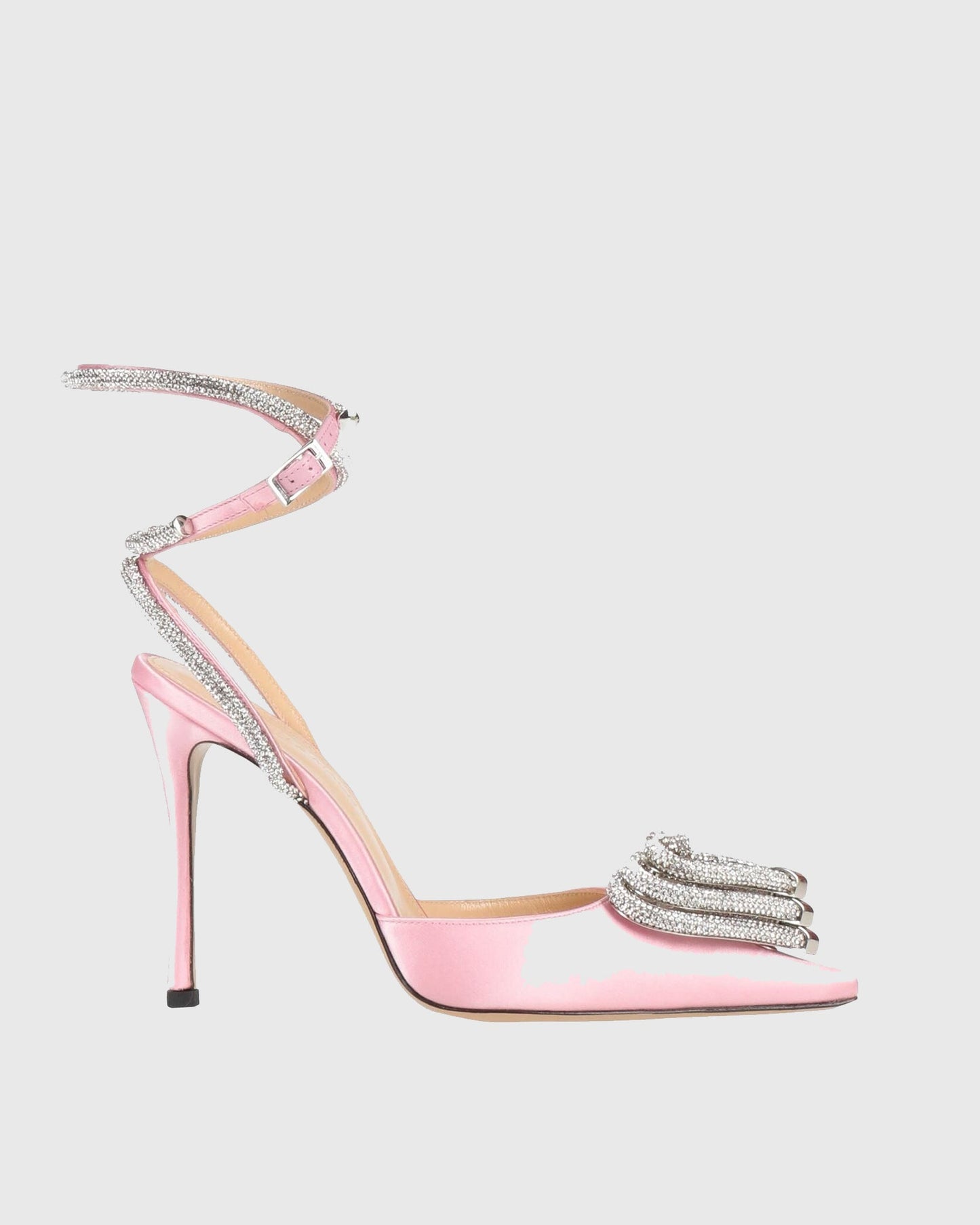 Ambra Crystal Heart Satin Strap Pumps
