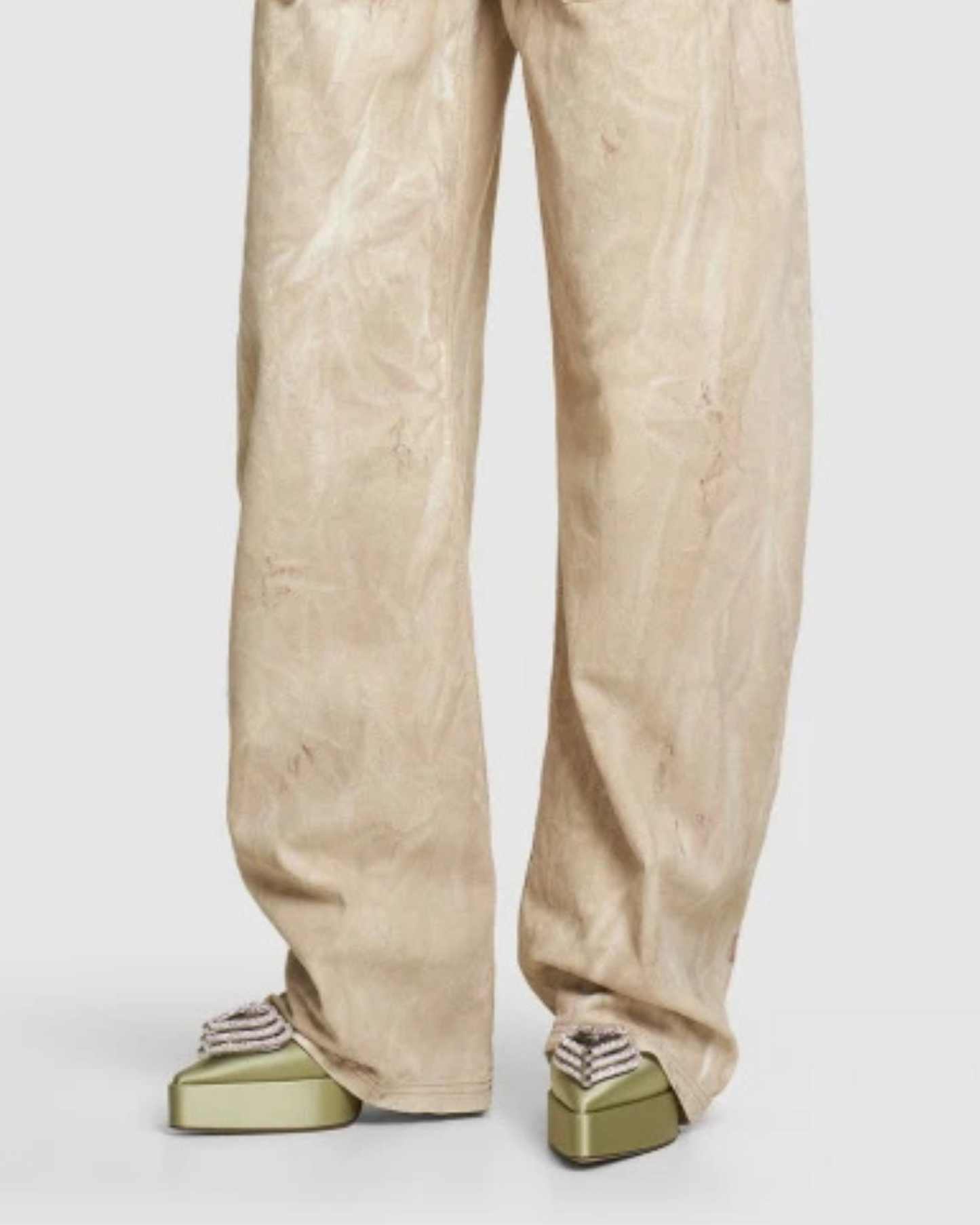 Ambra Crystal Heart Strap Platform Flared Heels In Green