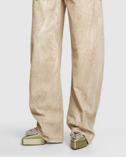 Ambra Crystal Heart Strap Platform Flared Heels In Green