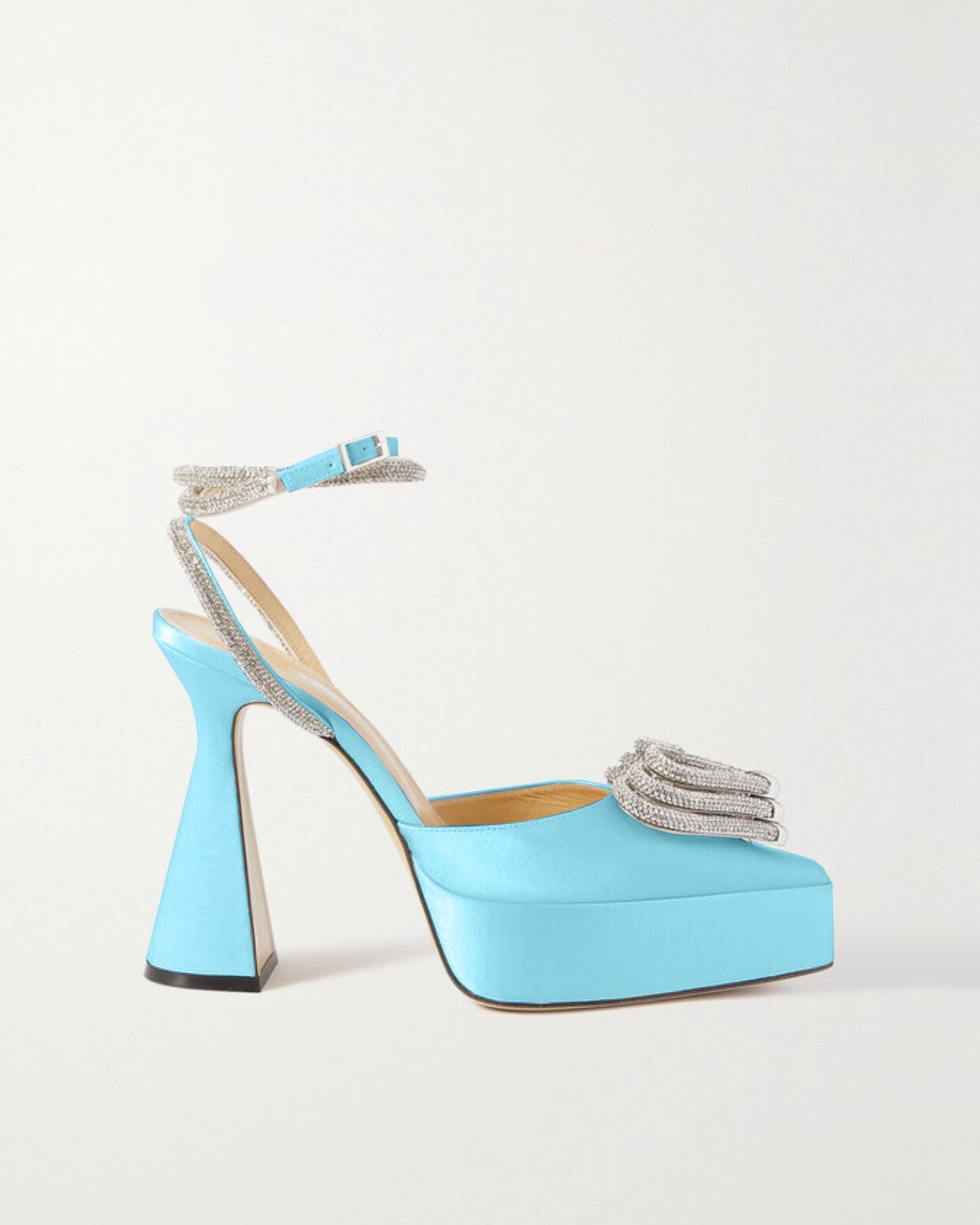 Ambra Crystal Heart Strap Platform Flared Heels In Sky