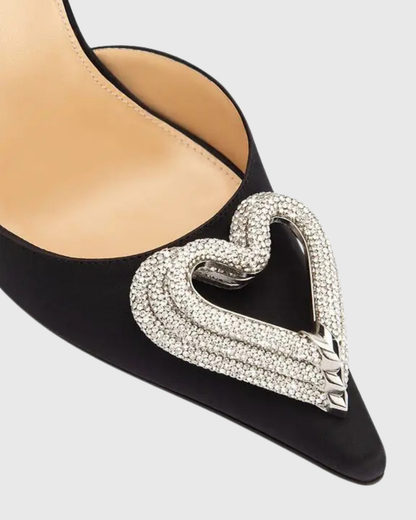 Ambra Crystal Heart Strap Pumps In Black