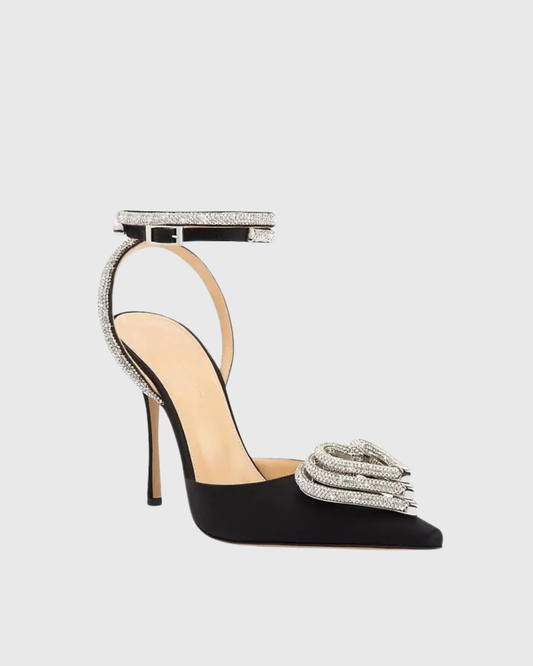 Ambra Crystal Heart Strap Pumps In Black