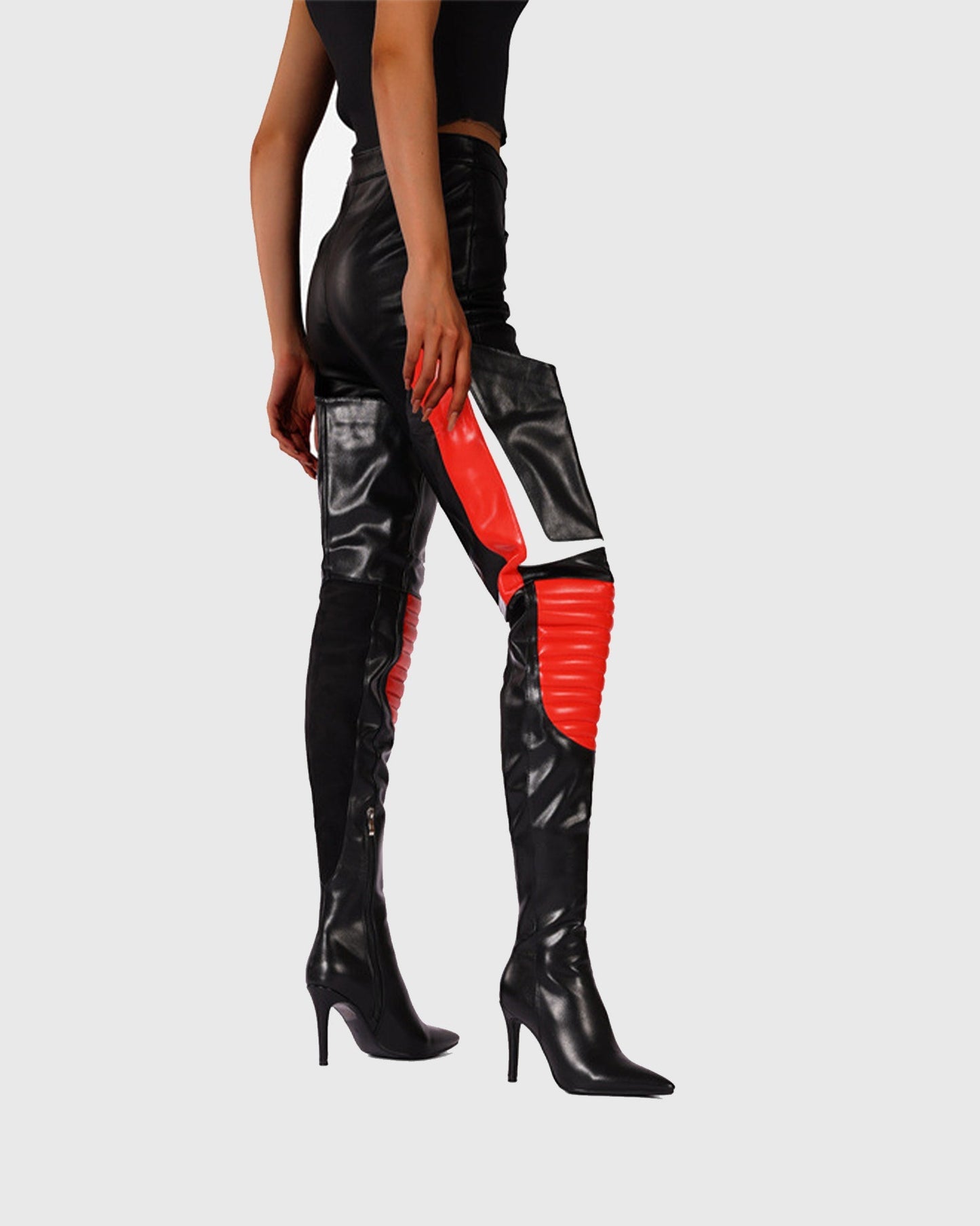 Amedea Splicing Leather Over The Knee Boots