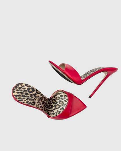 Amira Leopard Print Splicing Slippers In Red