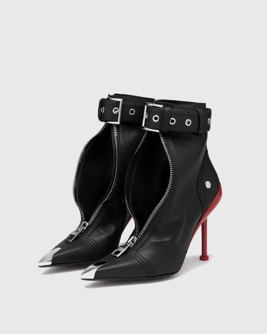 Amore Buckle Leather Ankle Boots In Black