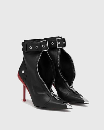 Amore Buckle Leather Ankle Boots In Black