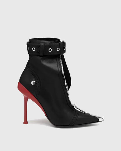 Amore Buckle Leather Ankle Boots In Black