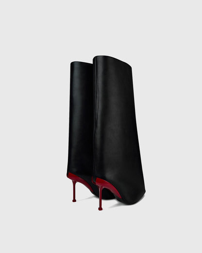 Angiola Slash Flare Knee High Boots In Black