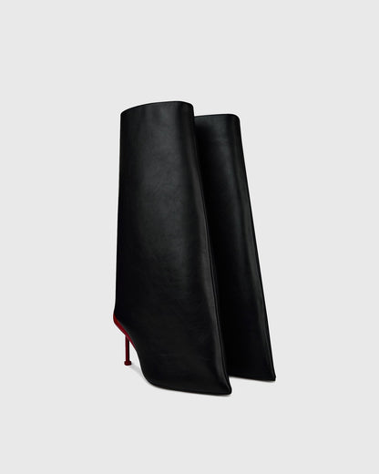 Angiola Slash Flare Knee High Boots In Black