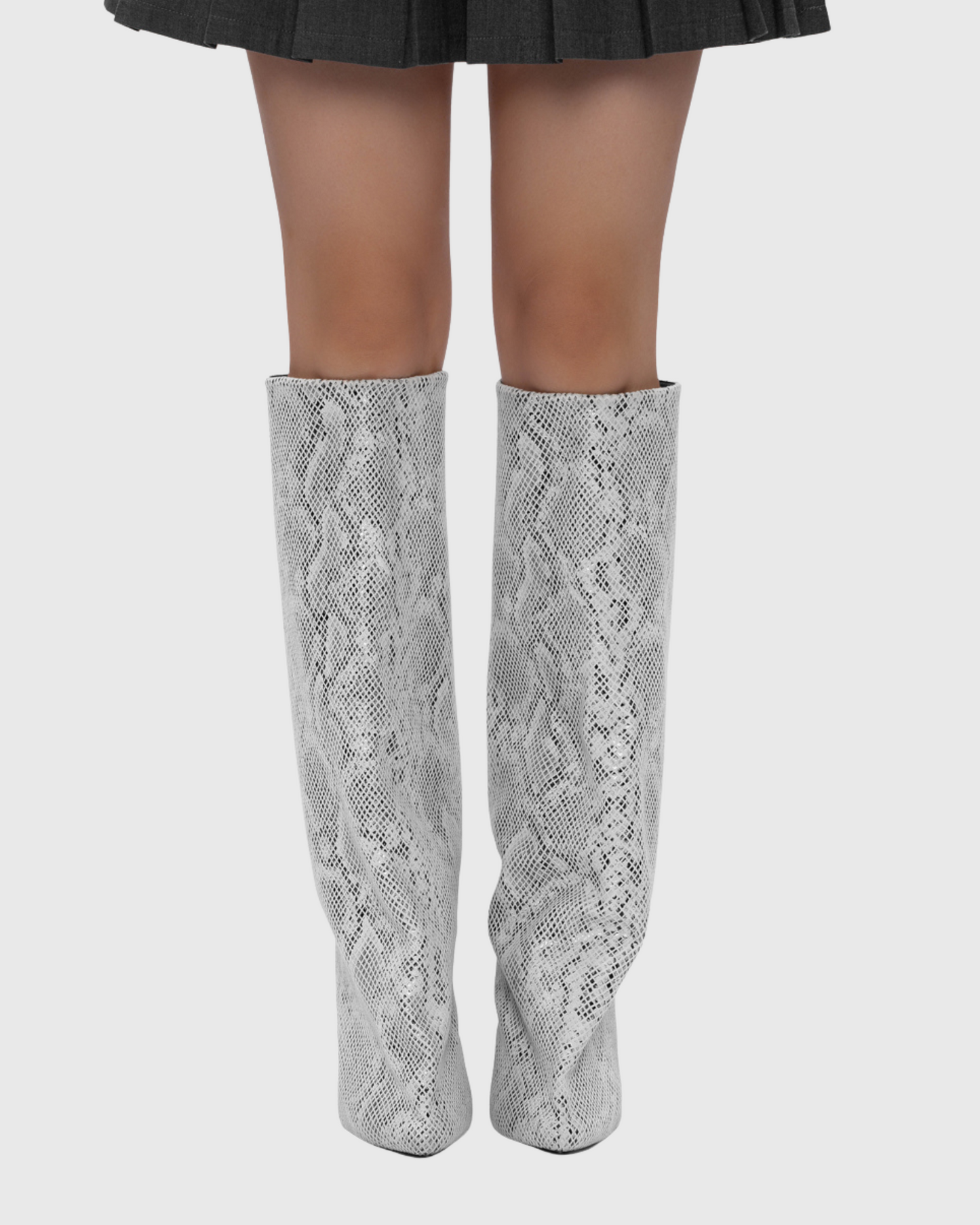Angiola Slash Flare Knee High Boots In Snake