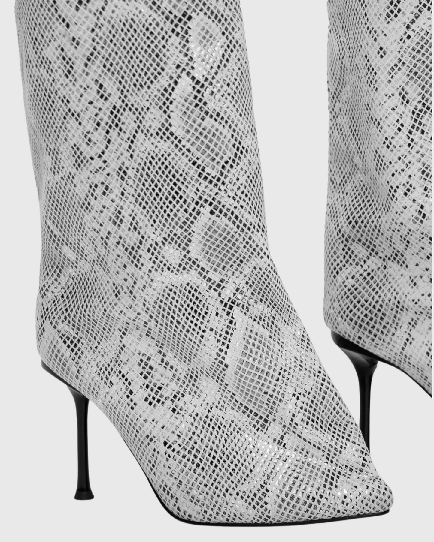 Angiola Slash Flare Knee High Boots In Snake