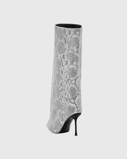 Angiola Slash Flare Knee High Boots In Snake