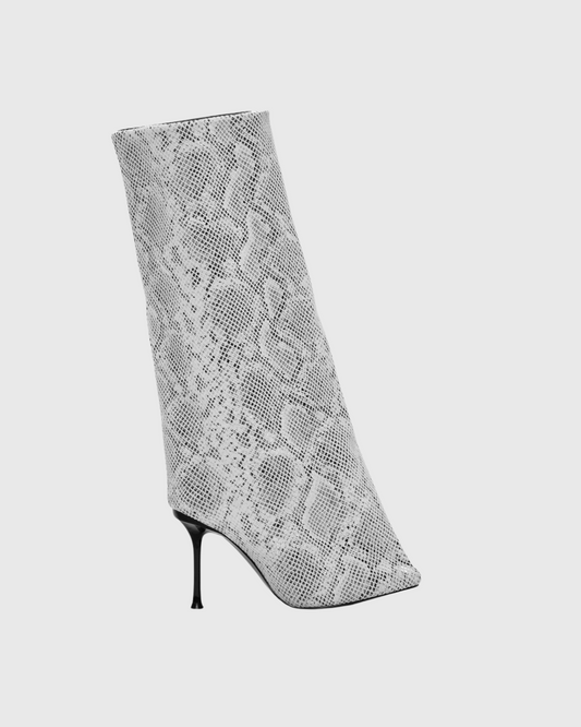 Angiola Slash Flare Knee High Boots In Snake