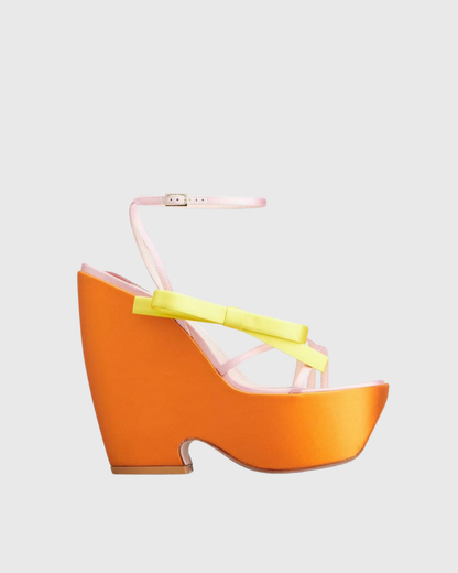 Annetta Satin Strap Platform Sandals In Orange