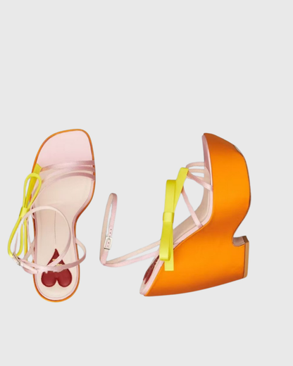 Annetta Satin Strap Platform Sandals In Orange