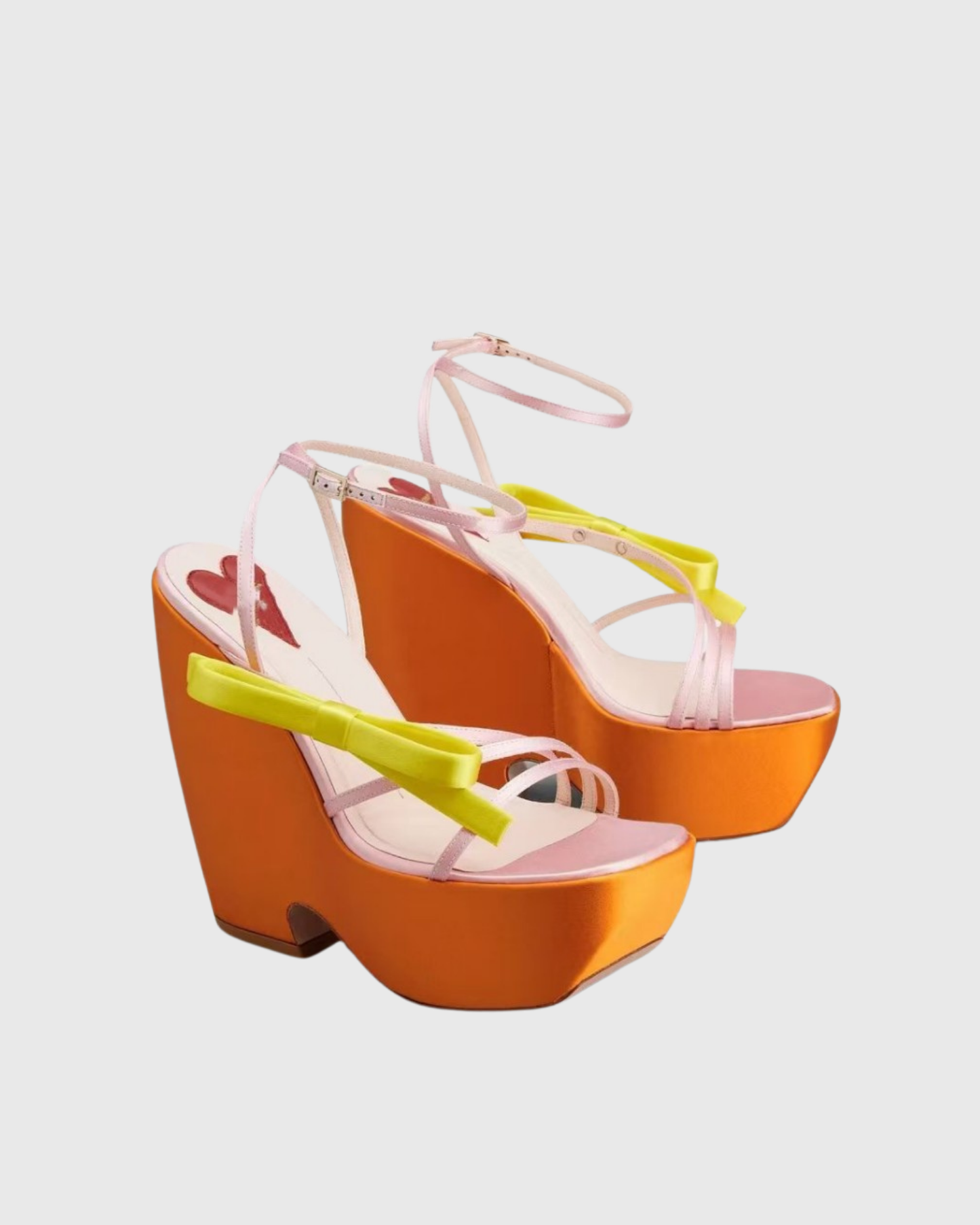 Annetta Satin Strap Platform Sandals In Orange
