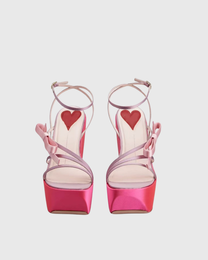 Annetta Satin Strap Platform Sandals In Pink