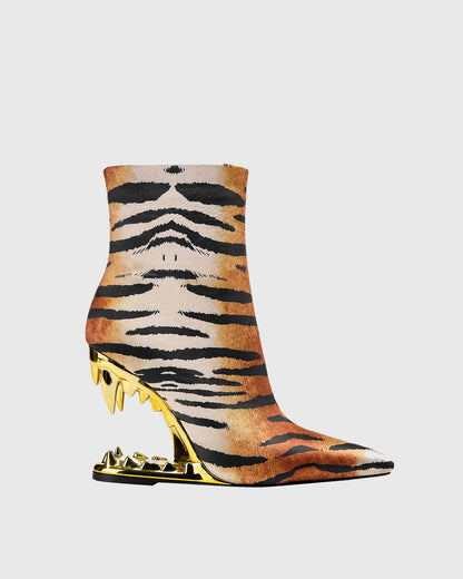 Antonia Tiger Stripe Fangs Mid Calf Boots