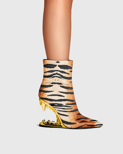 Antonia Tiger Stripe Fangs Mid Calf Boots