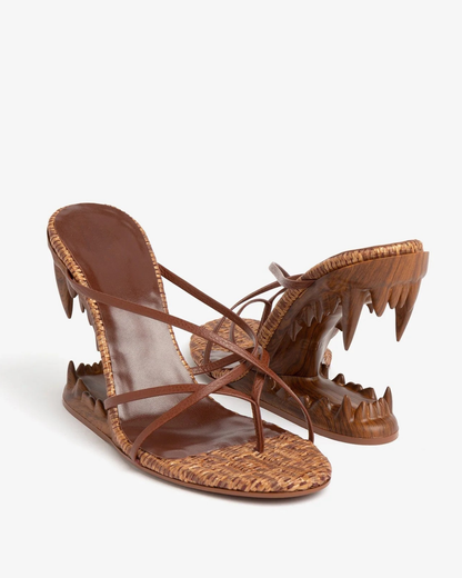 Antonia Woven Wolf Tooth Sandals In Brown