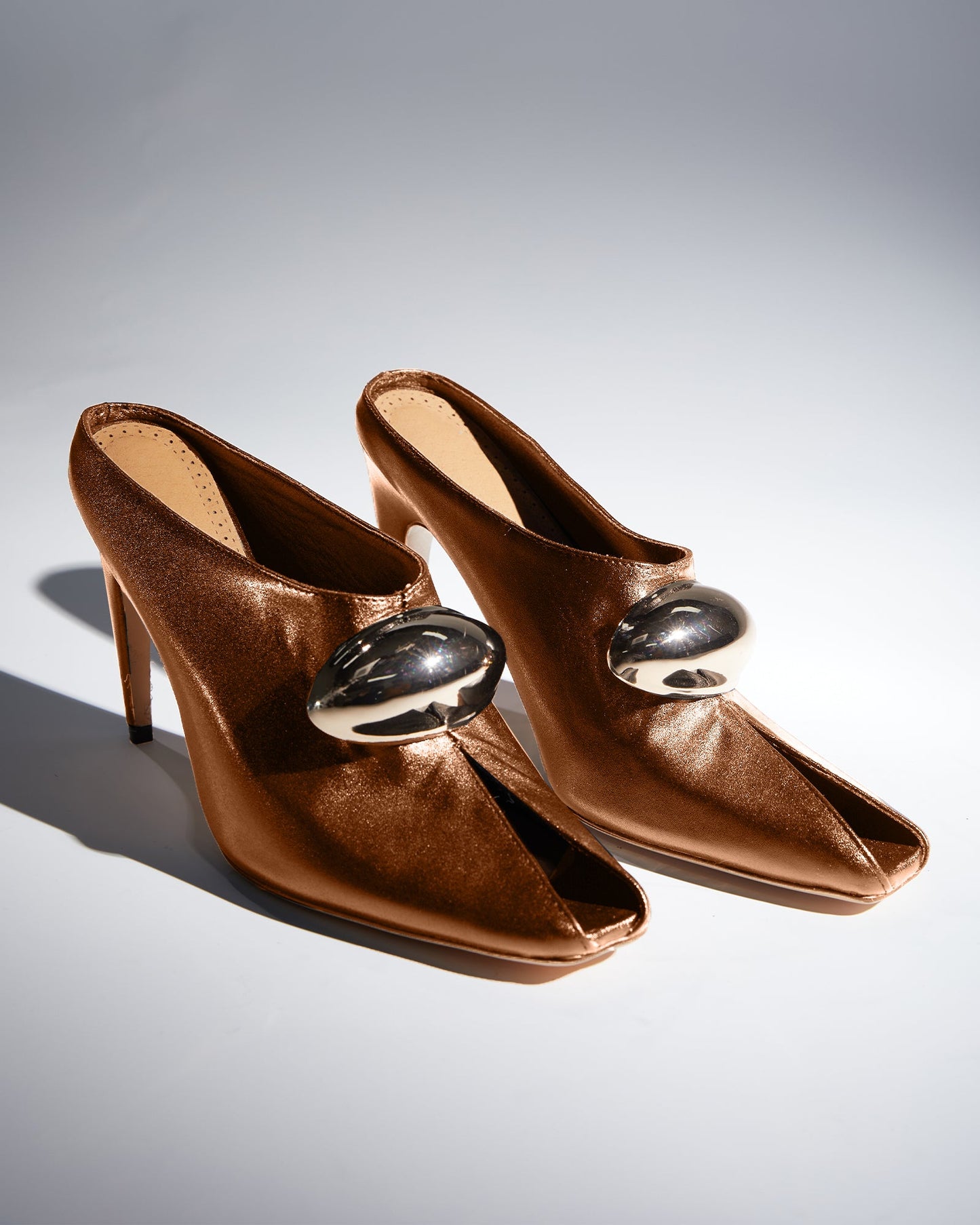 Aria Hardware Leather Mules In Brown
